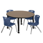 Regency Kee Mobile Round Height Adjustable Classroom Table with 4 Andy Stack Chairs 48