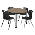 Regency Kee Mobile Round Height Adjustable Classroom Table with 4 Andy Stack Chairs 48