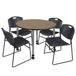 Regency Kee Mobile Round Adjustable Classroom Table with 4 Black Zeng Stack Chairs 48