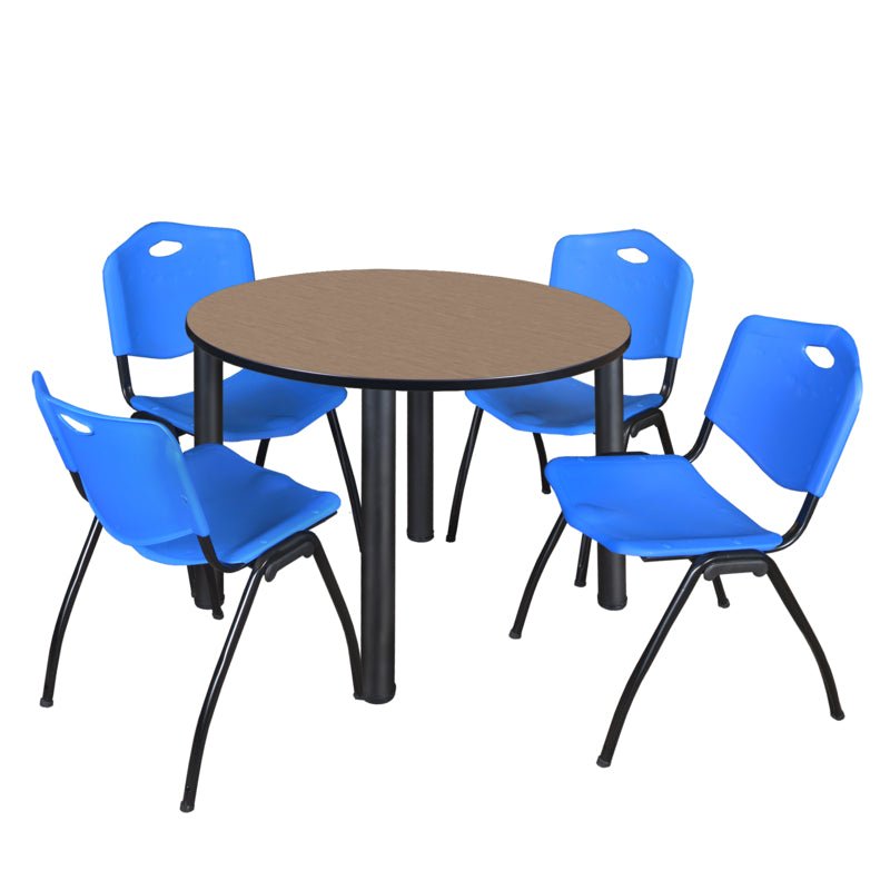 Regency Kee Ergonomic Round Breakroom Table with 4 M Stack Chairs 48" W x 48" D x 29" H (REG - TB48R - 47) - SchoolOutlet