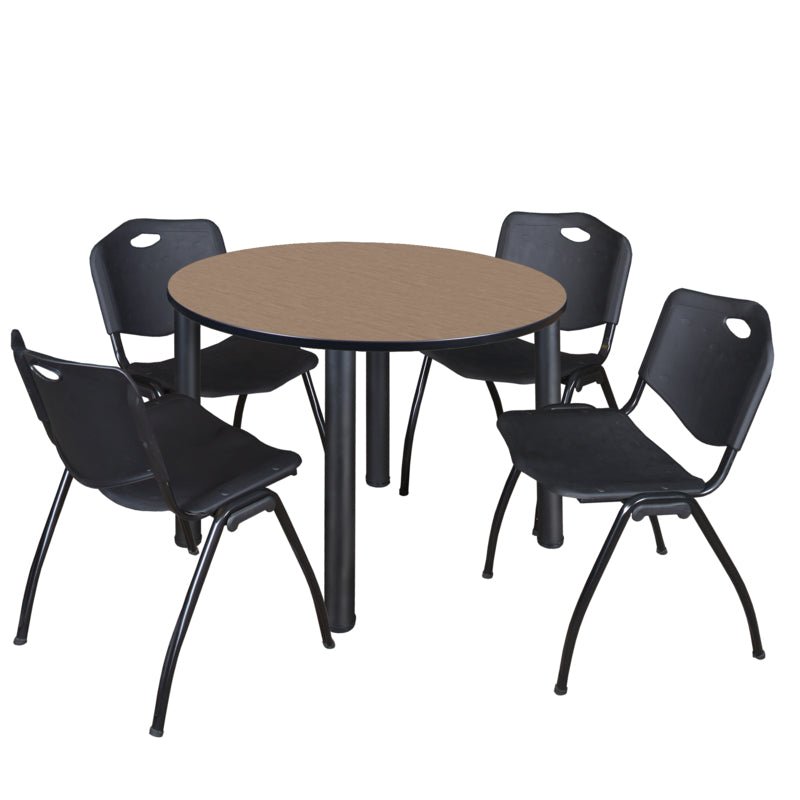 Regency Kee Ergonomic Round Breakroom Table with 4 M Stack Chairs 48" W x 48" D x 29" H (REG - TB48R - 47) - SchoolOutlet
