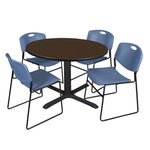 Regency Cain Collaborative Round X - Base Breakroom Table with 4 Zeng Stack Chairs 48
