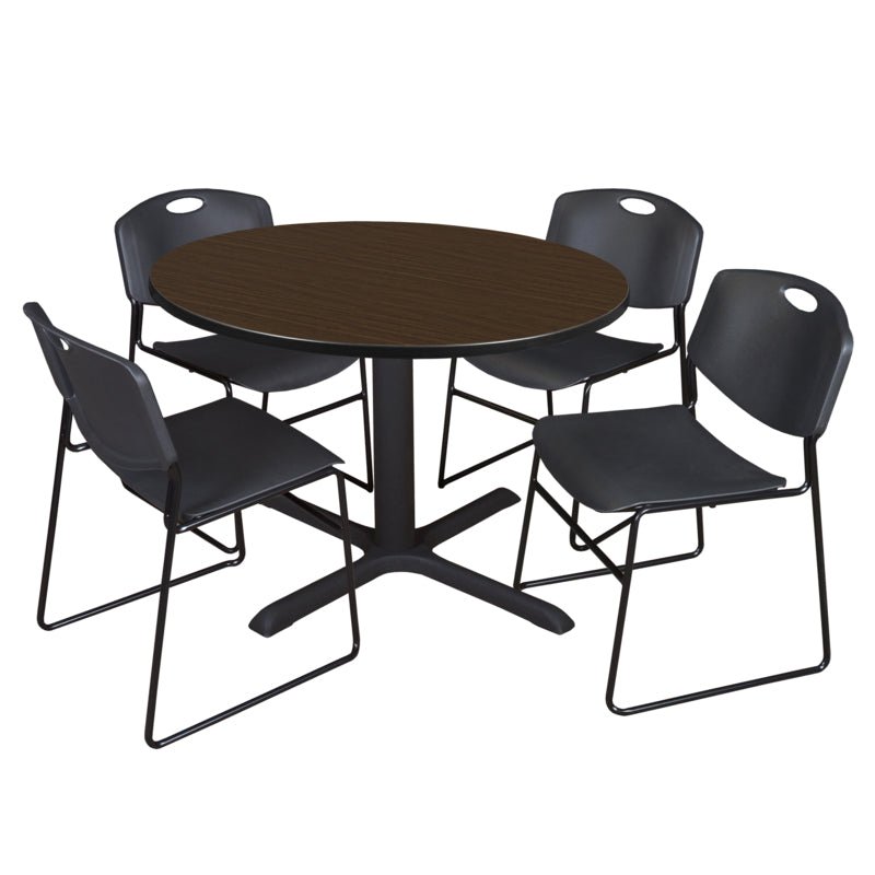 Regency Cain Collaborative Round X - Base Breakroom Table with 4 Zeng Stack Chairs 48" W x 48" D x 29" H (REG - TB48R - 44) - SchoolOutlet