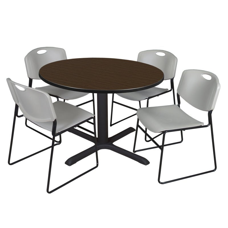 Regency Cain Collaborative Round X - Base Breakroom Table with 4 Zeng Stack Chairs 48" W x 48" D x 29" H (REG - TB48R - 44) - SchoolOutlet