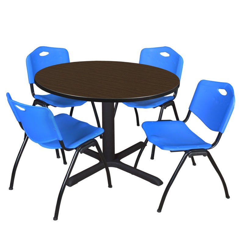 Regency Cain Versatile Round X - Base Breakroom Table with 4 M Stack Chairs 48" W x 48" D x 29" H (REG - TB48R - 47) - SchoolOutlet