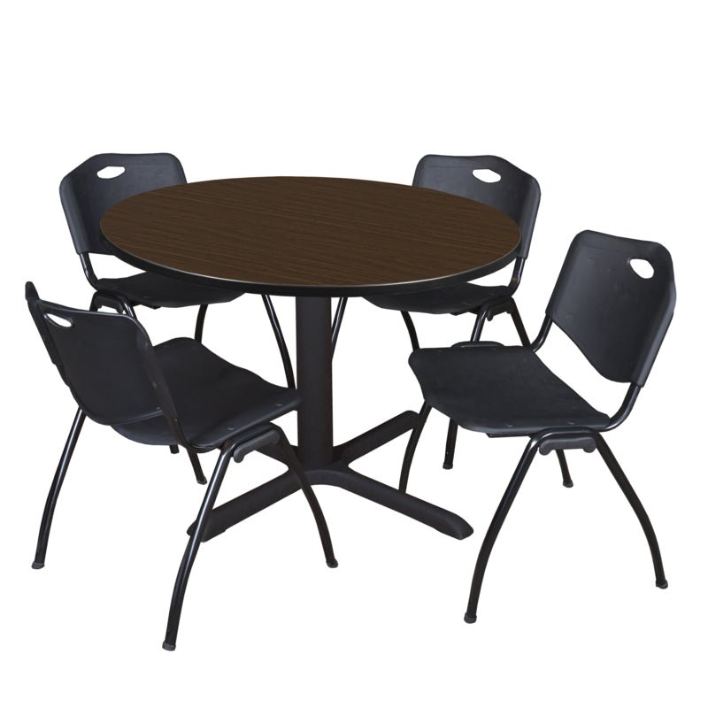 Regency Cain Versatile Round X - Base Breakroom Table with 4 M Stack Chairs 48" W x 48" D x 29" H (REG - TB48R - 47) - SchoolOutlet