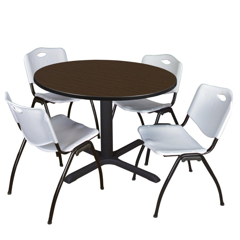 Regency Cain Versatile Round X - Base Breakroom Table with 4 M Stack Chairs 48" W x 48" D x 29" H (REG - TB48R - 47) - SchoolOutlet