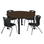 Regency Kee Mobile Round Height Adjustable Classroom Table with 4 Andy Stack Chairs 48