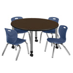 Regency Kee Mobile Round Height Adjustable Classroom Table with 4 Andy Stack Chairs 48