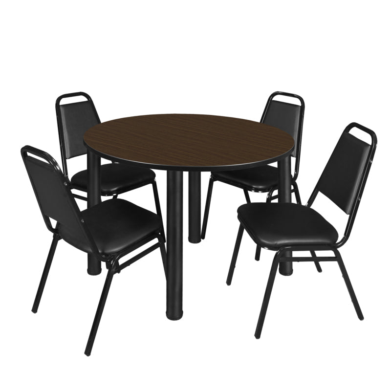 Regency Kee Circular Breakroom Table with 4 Black Restaurant Stack Chairs 48" W x 48" D x 29" H (REG - TB48R - 29) - SchoolOutlet