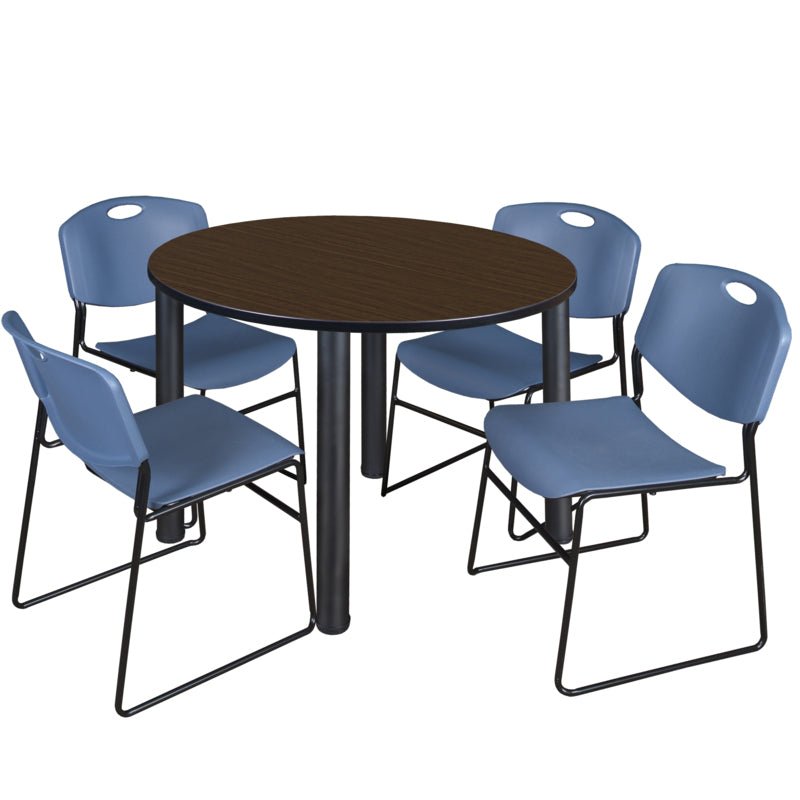 Regency Kee Functional Round Breakroom Table with 4 Zeng Stack Chairs 48" W x 48" D x 29" H (REG - TB48R - 44) - SchoolOutlet