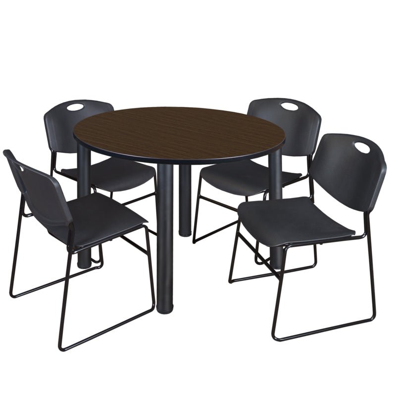 Regency Kee Functional Round Breakroom Table with 4 Zeng Stack Chairs 48" W x 48" D x 29" H (REG - TB48R - 44) - SchoolOutlet