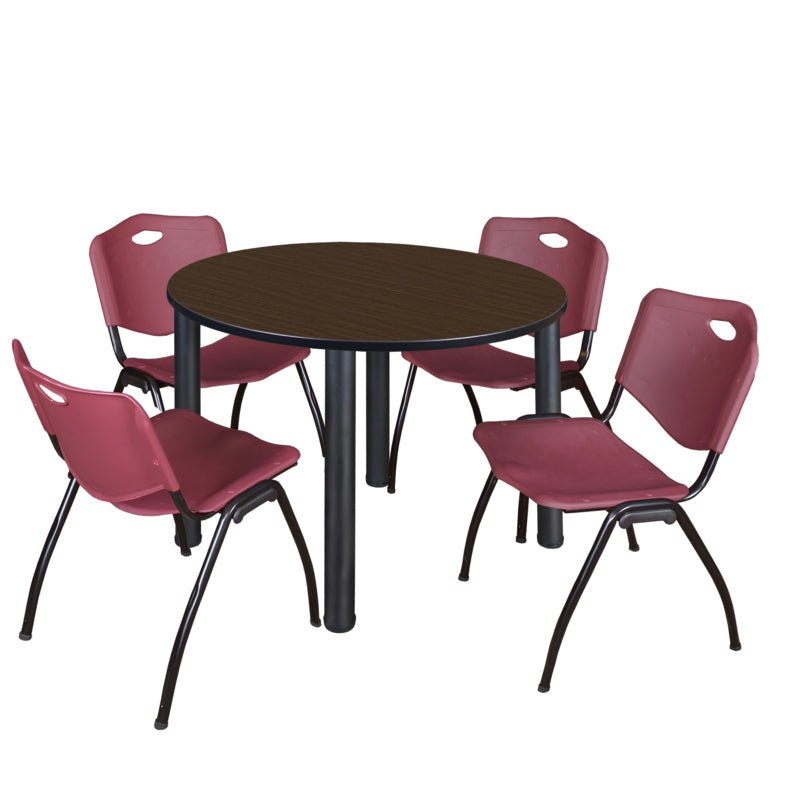 Regency Kee Ergonomic Round Breakroom Table with 4 M Stack Chairs 48" W x 48" D x 29" H (REG - TB48R - 47) - SchoolOutlet