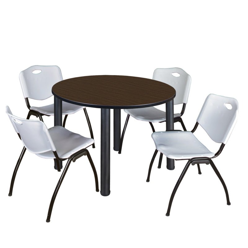 Regency Kee Ergonomic Round Breakroom Table with 4 M Stack Chairs 48" W x 48" D x 29" H (REG - TB48R - 47) - SchoolOutlet