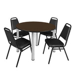 Regency Kee Circular Breakroom Table with 4 Black Restaurant Stack Chairs 48