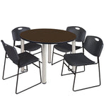 Regency Kee Functional Round Breakroom Table with 4 Zeng Stack Chairs 48