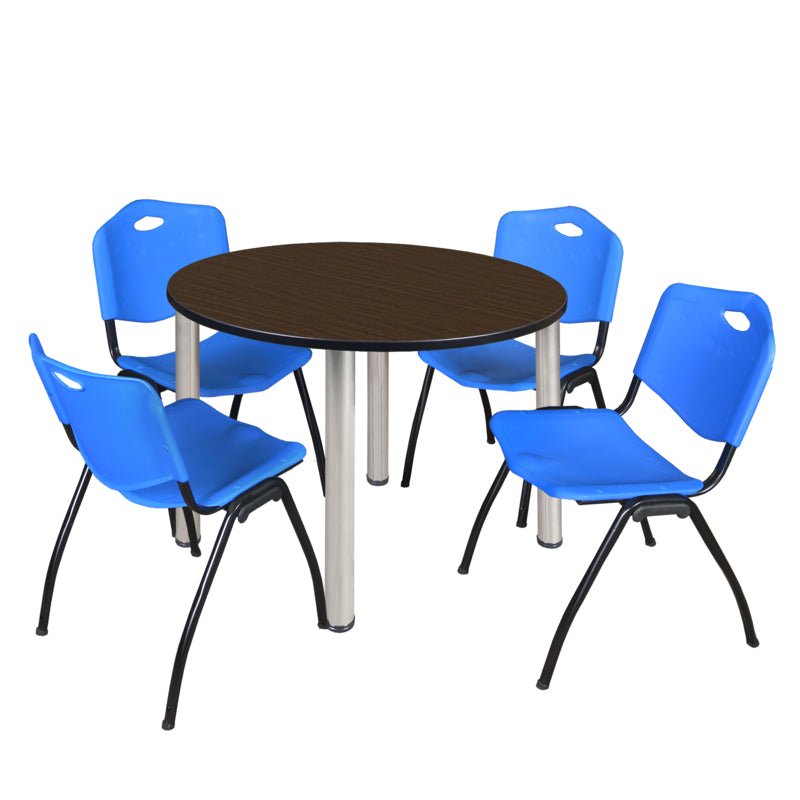 Regency Kee Ergonomic Round Breakroom Table with 4 M Stack Chairs 48" W x 48" D x 29" H (REG - TB48R - 47) - SchoolOutlet