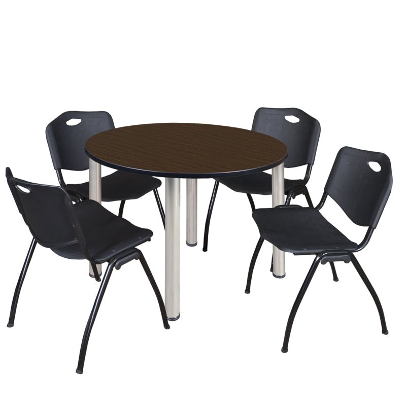 Regency Kee Ergonomic Round Breakroom Table with 4 M Stack Chairs 48" W x 48" D x 29" H (REG - TB48R - 47) - SchoolOutlet