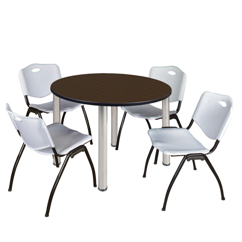 Regency Kee Ergonomic Round Breakroom Table with 4 M Stack Chairs 48" W x 48" D x 29" H (REG - TB48R - 47) - SchoolOutlet