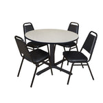 Regency Cain Durable Round X - Base Breakroom Table with 4 Black Restaurant Stack Chairs 48