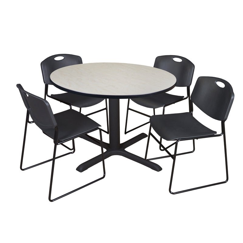Regency Cain Collaborative Round X - Base Breakroom Table with 4 Zeng Stack Chairs 48" W x 48" D x 29" H (REG - TB48R - 44) - SchoolOutlet
