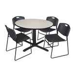 Regency Cain Collaborative Round X - Base Breakroom Table with 4 Zeng Stack Chairs 48