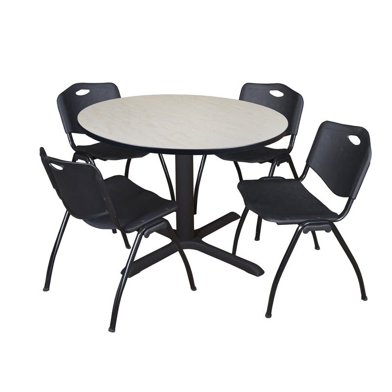 Regency Cain Versatile Round X - Base Breakroom Table with 4 M Stack Chairs 48" W x 48" D x 29" H (REG - TB48R - 47) - SchoolOutlet