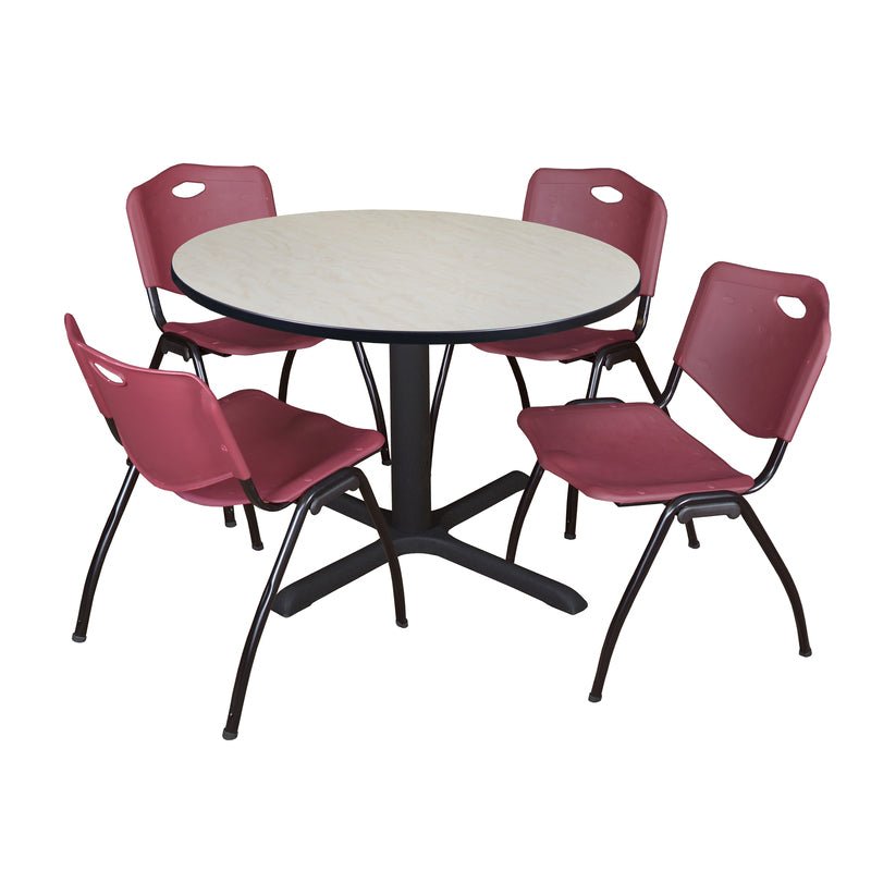 Regency Cain Versatile Round X - Base Breakroom Table with 4 M Stack Chairs 48" W x 48" D x 29" H (REG - TB48R - 47) - SchoolOutlet