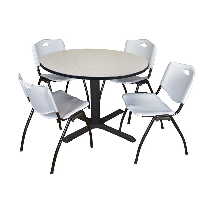 Regency Cain Versatile Round X - Base Breakroom Table with 4 M Stack Chairs 48" W x 48" D x 29" H (REG - TB48R - 47) - SchoolOutlet