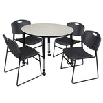 Regency Kee Mobile Round Adjustable Classroom Table with 4 Black Zeng Stack Chairs 48
