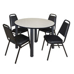 Regency Kee Circular Breakroom Table with 4 Black Restaurant Stack Chairs 48