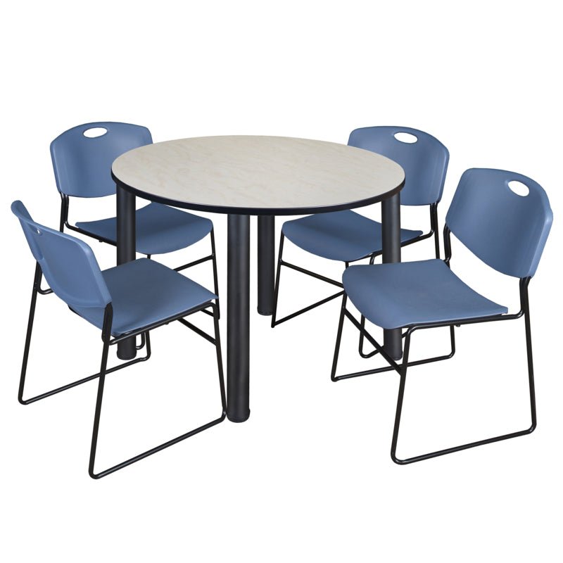 Regency Kee Functional Round Breakroom Table with 4 Zeng Stack Chairs 48" W x 48" D x 29" H (REG - TB48R - 44) - SchoolOutlet