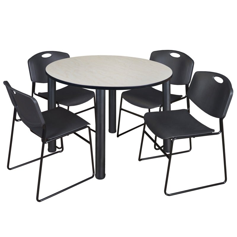 Regency Kee Functional Round Breakroom Table with 4 Zeng Stack Chairs 48" W x 48" D x 29" H (REG - TB48R - 44) - SchoolOutlet