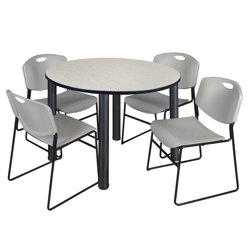 Regency Kee Functional Round Breakroom Table with 4 Zeng Stack Chairs 48" W x 48" D x 29" H (REG - TB48R - 44) - SchoolOutlet
