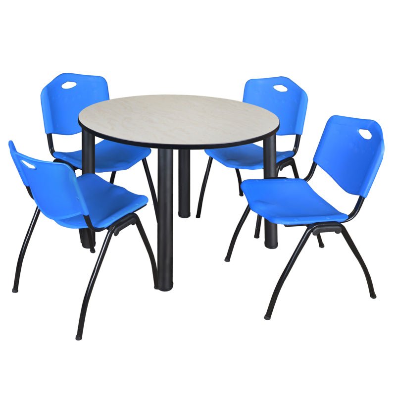 Regency Kee Ergonomic Round Breakroom Table with 4 M Stack Chairs 48" W x 48" D x 29" H (REG - TB48R - 47) - SchoolOutlet