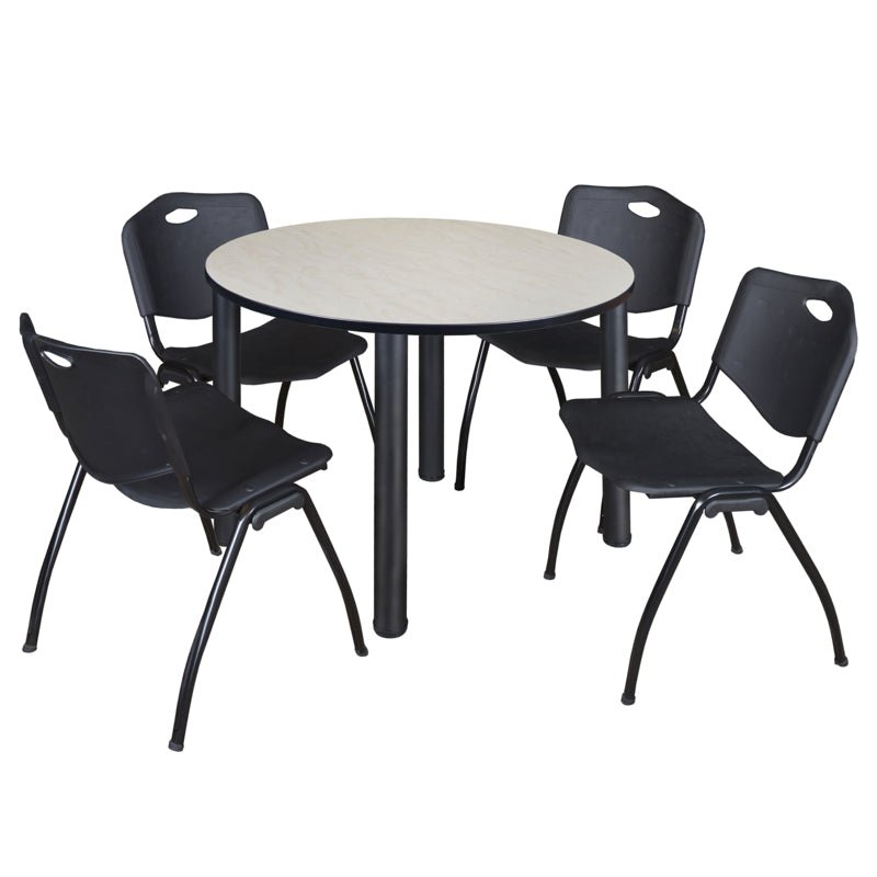 Regency Kee Ergonomic Round Breakroom Table with 4 M Stack Chairs 48" W x 48" D x 29" H (REG - TB48R - 47) - SchoolOutlet