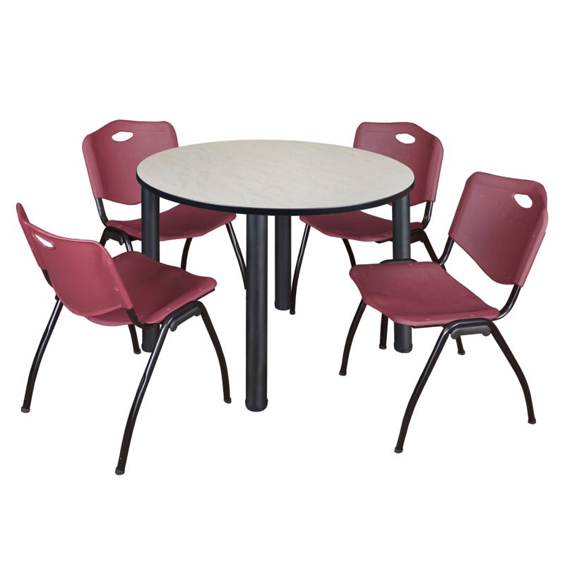 Regency Kee Ergonomic Round Breakroom Table with 4 M Stack Chairs 48" W x 48" D x 29" H (REG - TB48R - 47) - SchoolOutlet