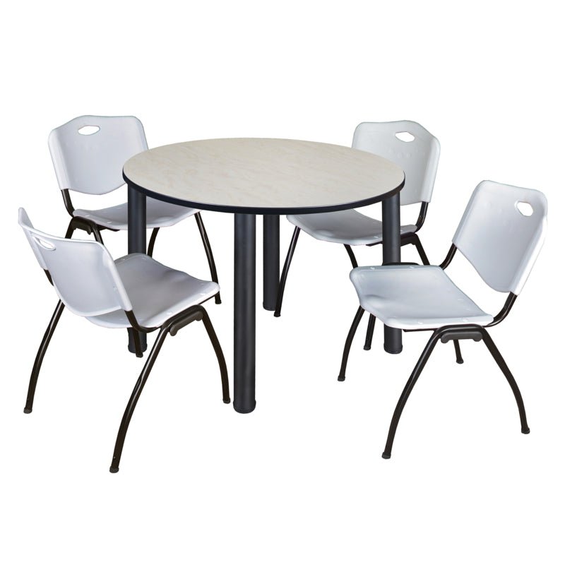 Regency Kee Ergonomic Round Breakroom Table with 4 M Stack Chairs 48" W x 48" D x 29" H (REG - TB48R - 47) - SchoolOutlet
