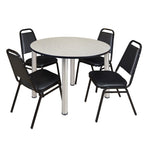 Regency Kee Circular Breakroom Table with 4 Black Restaurant Stack Chairs 48