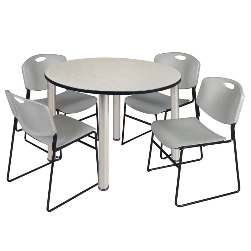 Regency Kee Functional Round Breakroom Table with 4 Zeng Stack Chairs 48" W x 48" D x 29" H (REG - TB48R - 44) - SchoolOutlet