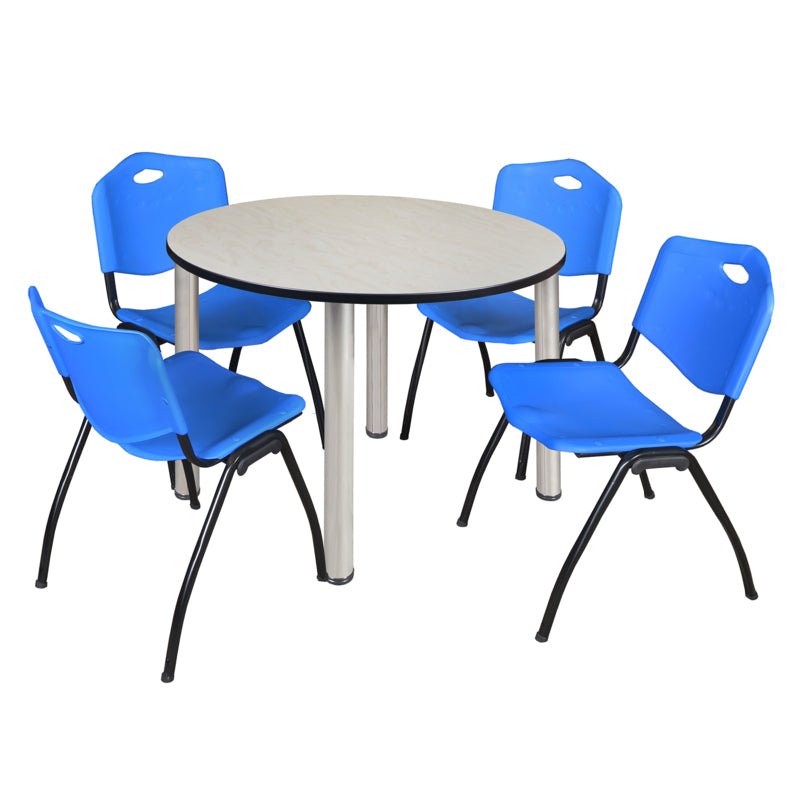 Regency Kee Ergonomic Round Breakroom Table with 4 M Stack Chairs 48" W x 48" D x 29" H (REG - TB48R - 47) - SchoolOutlet