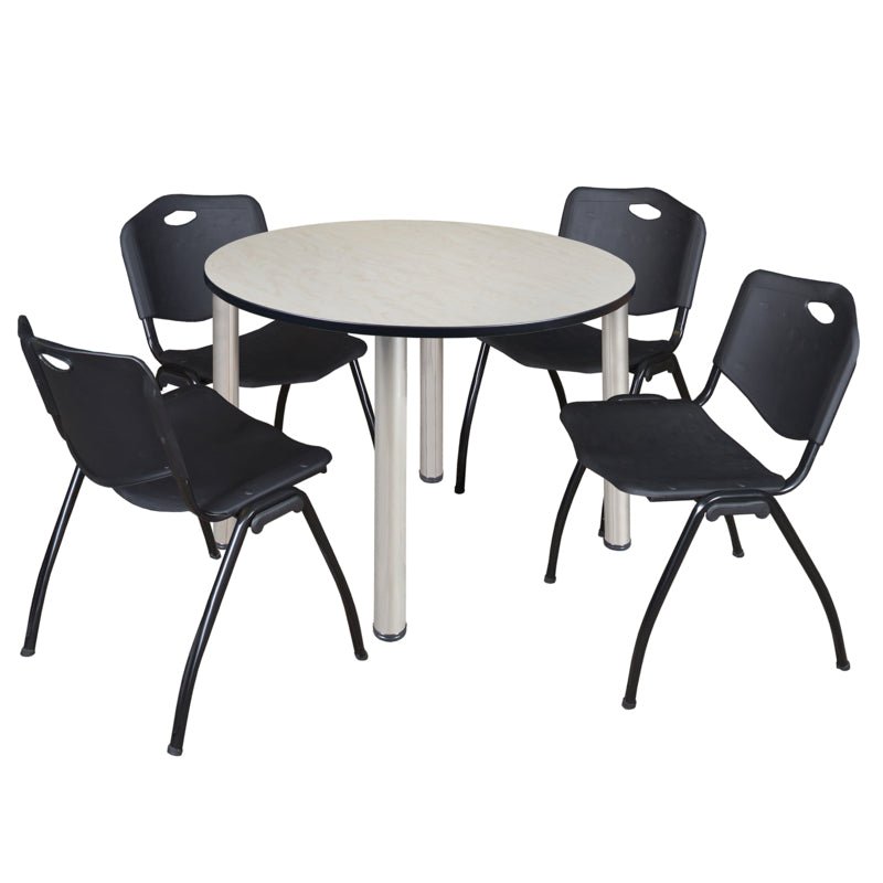 Regency Kee Ergonomic Round Breakroom Table with 4 M Stack Chairs 48" W x 48" D x 29" H (REG - TB48R - 47) - SchoolOutlet
