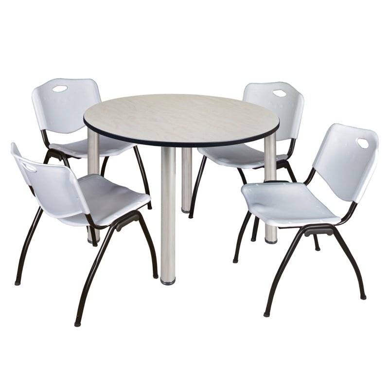 Regency Kee Ergonomic Round Breakroom Table with 4 M Stack Chairs 48" W x 48" D x 29" H (REG - TB48R - 47) - SchoolOutlet