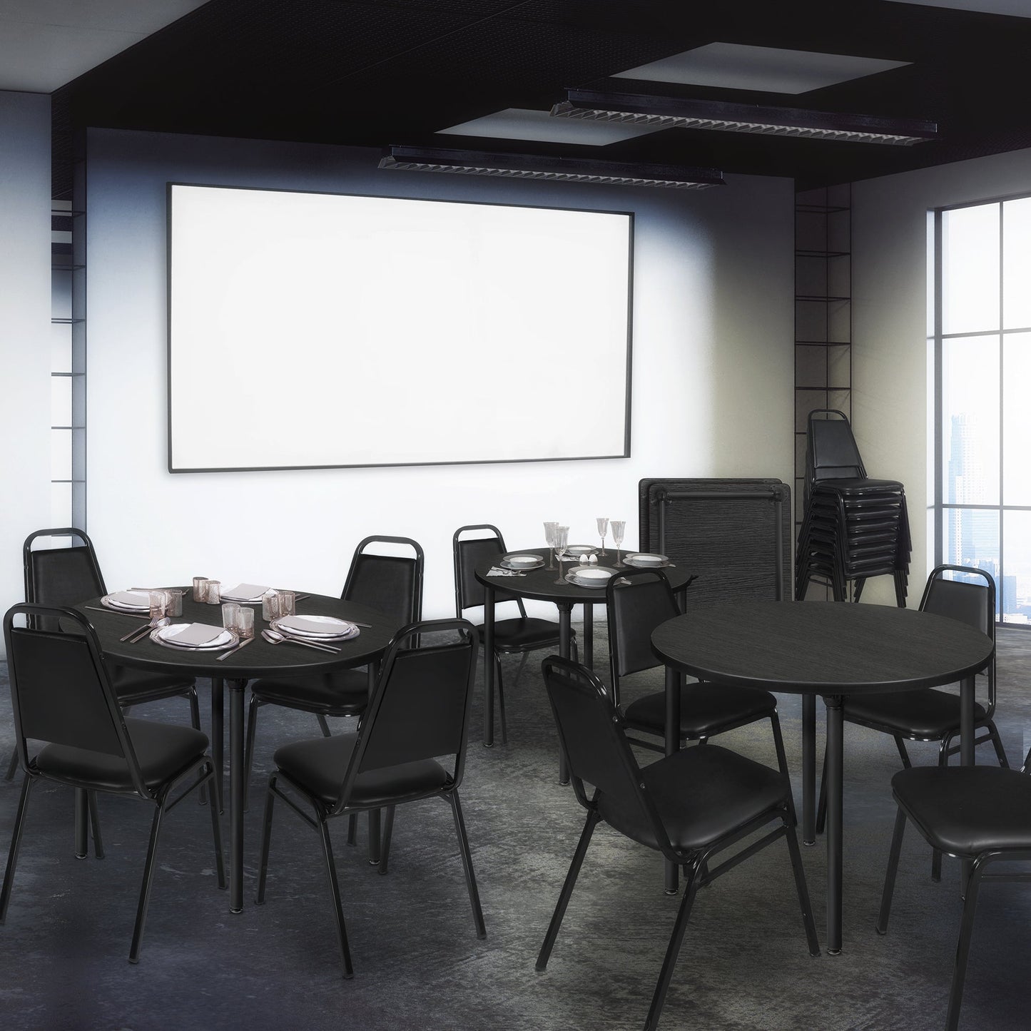 Regency Kee 36 in. Medium Round Breakroom Table, Black Folding Legs - SchoolOutlet