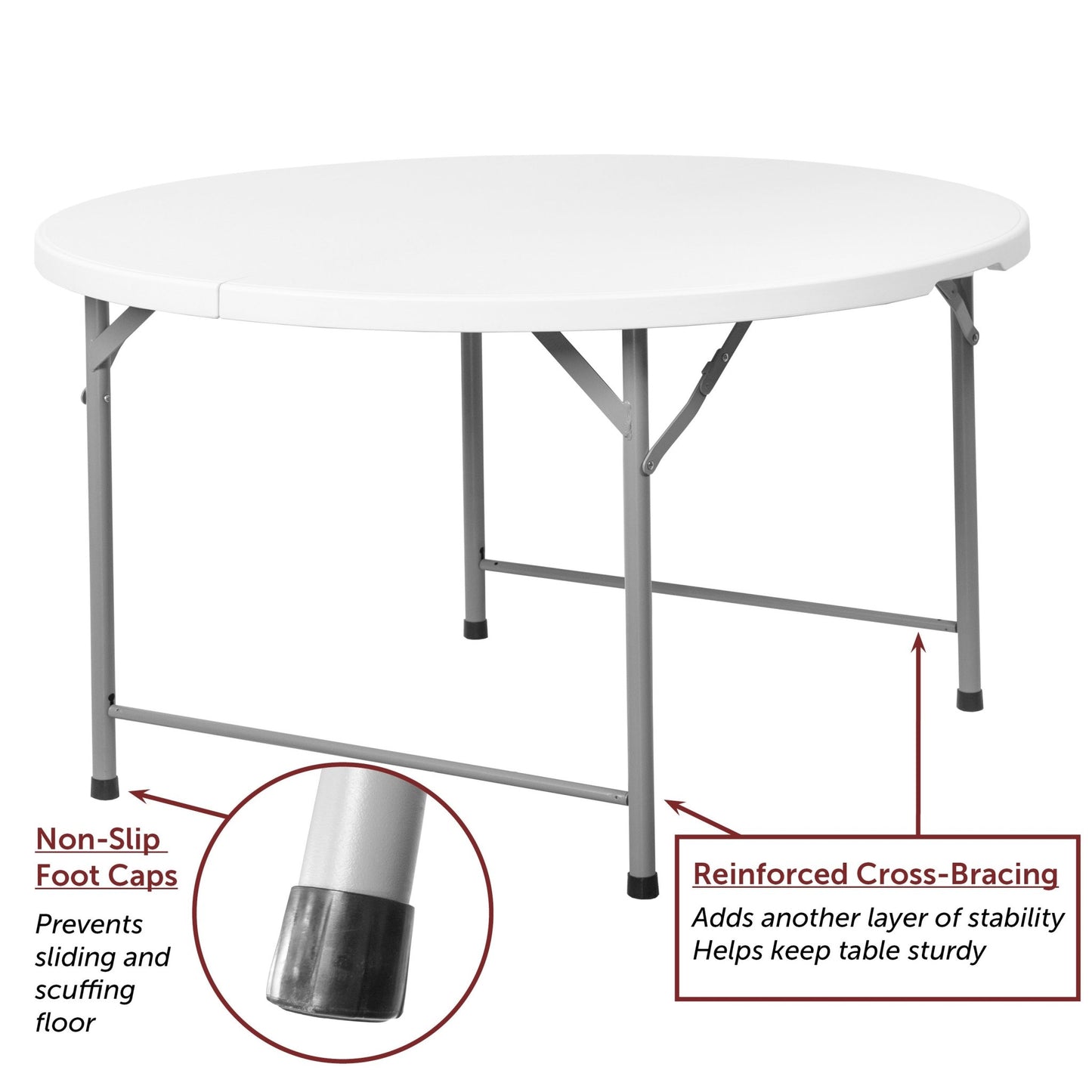 Regency Trestle 4 ft Round Folding Table and 4 Chairs Set 48"W x 48"D x 29"H (REG-TBM48RNDWH42WH) - SchoolOutlet
