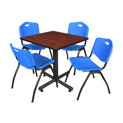 Regency Kobe Professional Square X-Base Breakroom Table with 4 M Stack Chairs 30" W x 30" D x 29" H (REG-TKB3030-47)