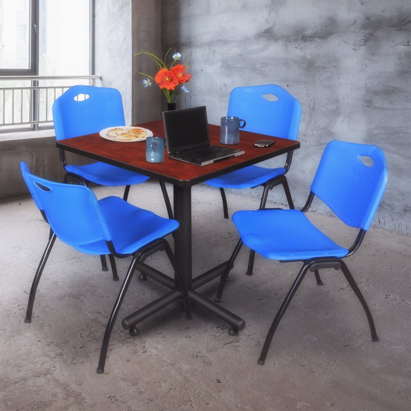 Regency Kobe Professional Square X - Base Breakroom Table with 4 M Stack Chairs 30" W x 30" D x 29" H (REG - TKB3030 - 47) - SchoolOutlet