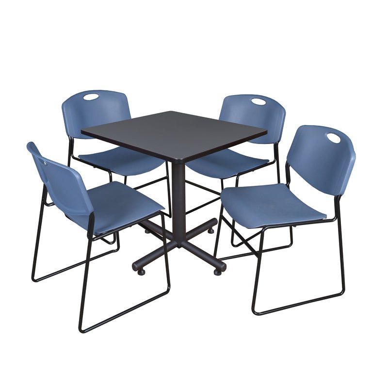 Regency Kobe Professional Square X - Base Breakroom Table with 4 Zeng Stack Chairs 30" W x 30" D x 29" H (REG - TKB3030 - 44) - SchoolOutlet