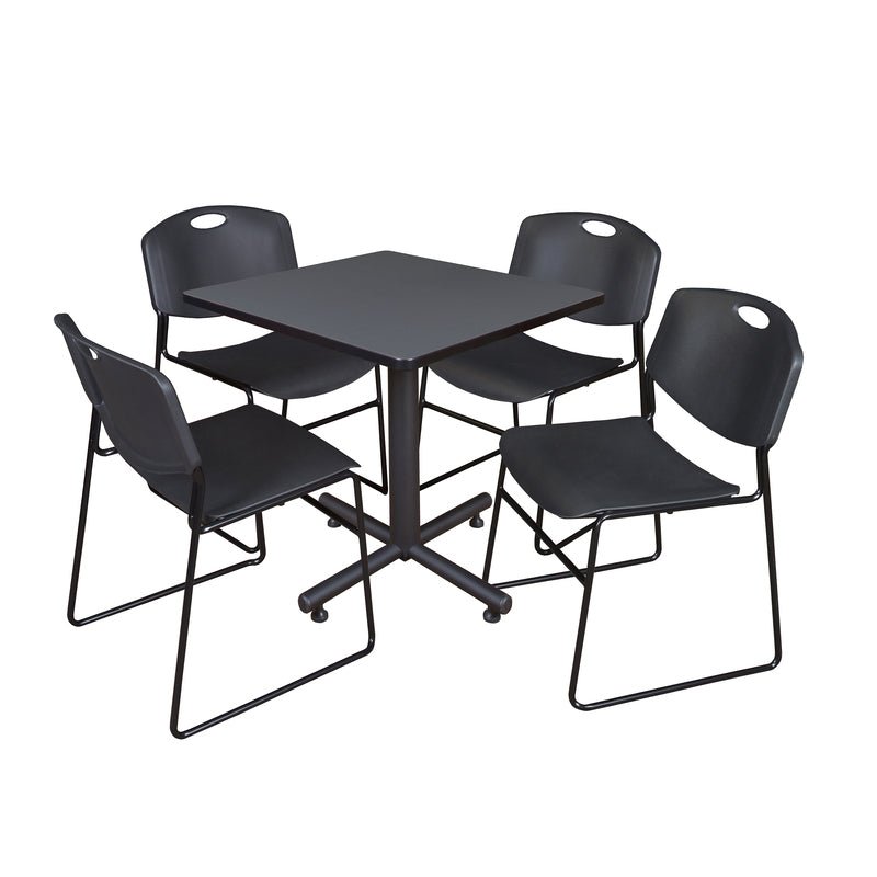 Regency Kobe Professional Square X - Base Breakroom Table with 4 Zeng Stack Chairs 30" W x 30" D x 29" H (REG - TKB3030 - 44) - SchoolOutlet