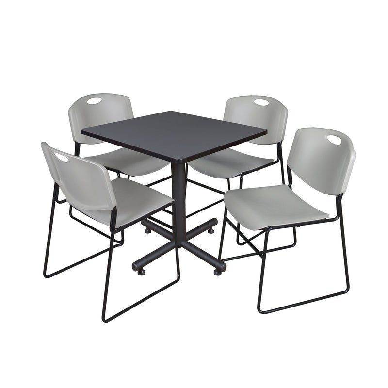 Regency Kobe Professional Square X - Base Breakroom Table with 4 Zeng Stack Chairs 30" W x 30" D x 29" H (REG - TKB3030 - 44) - SchoolOutlet